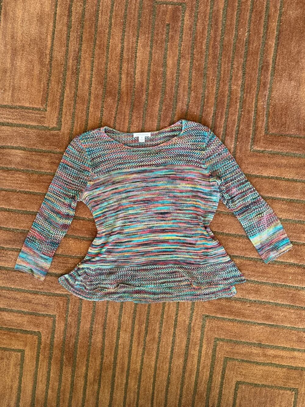 John Paul Richard multicolored light knit quarter sleeve pullover sweater - S
